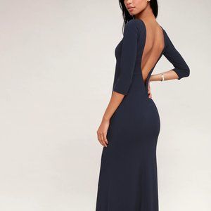 NWT, LuLus Kymber Navy Blue Backless Maxi Dress, M